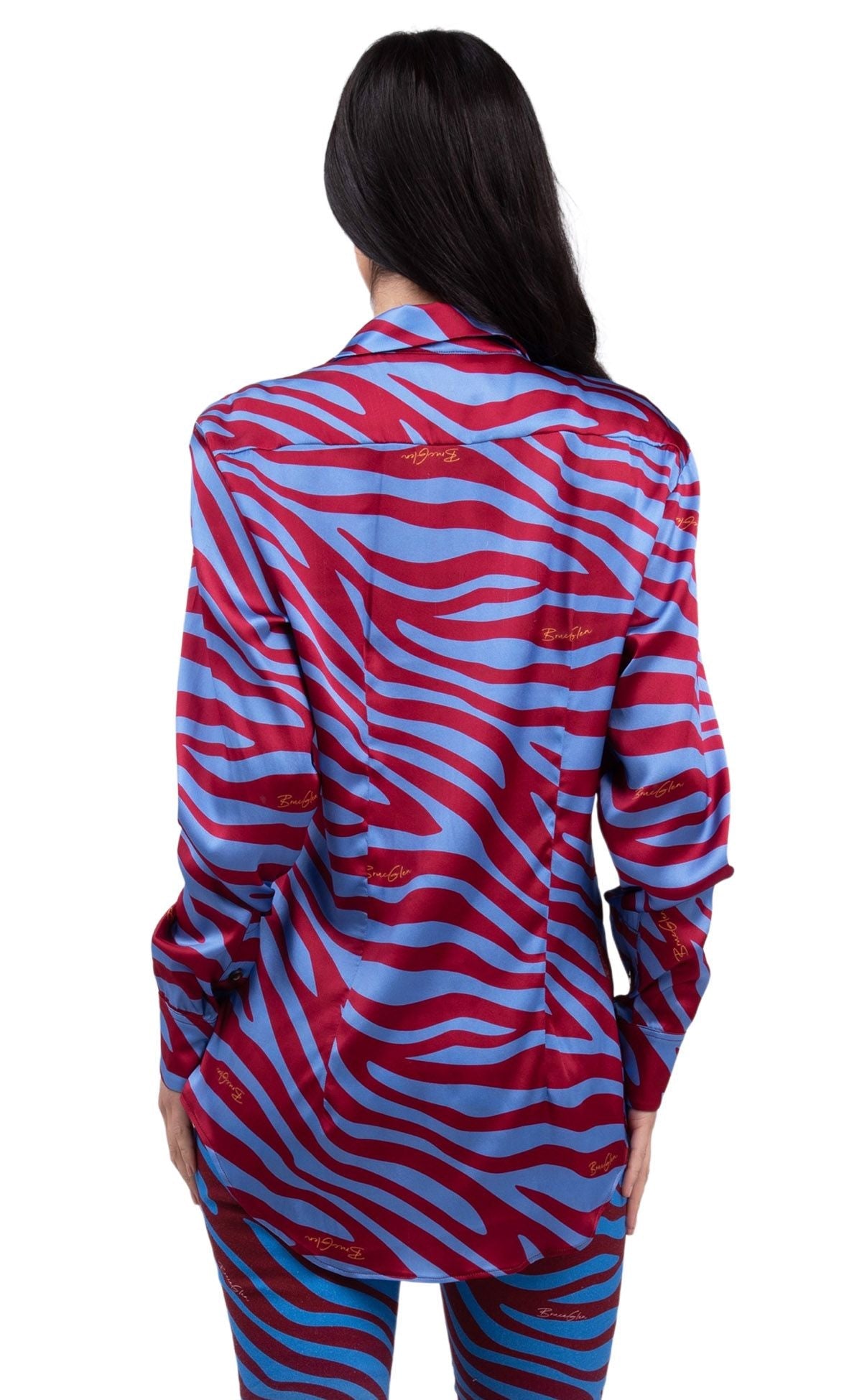 Blue Zebra Ombre Silk Button Up Shirt