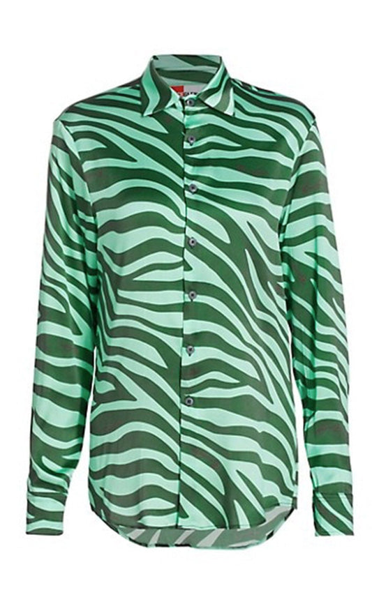 Mint Zebra Silk Button Up Shirt