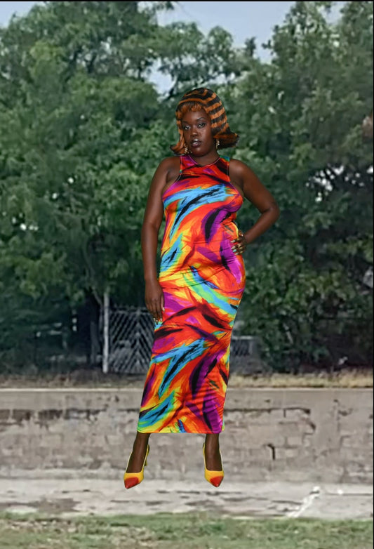 Shocking Color Full Length Bodycon Dress