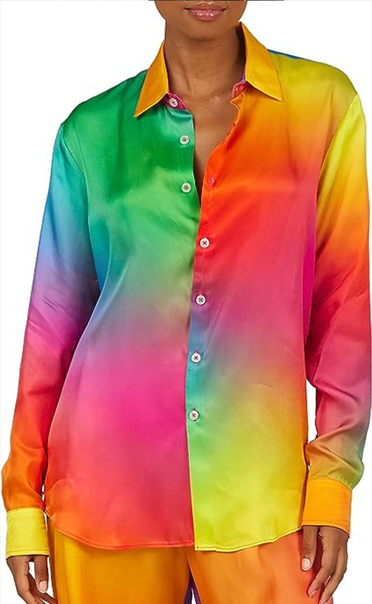 Rainbow Gradient Button-Up in Cupro
